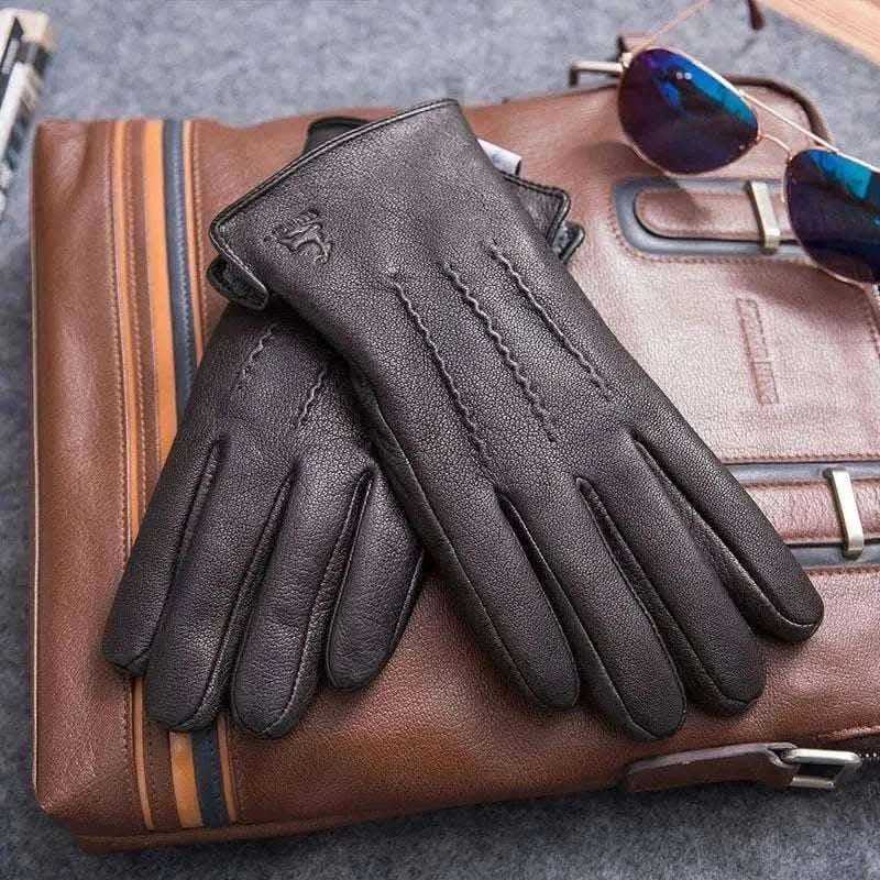 MPPM Winter Gloves Men Genuine Leather Sheepskin for Adult Warm Winter Deerskin Gloves Christmas Gift  Men's Sheepskin Gloves.