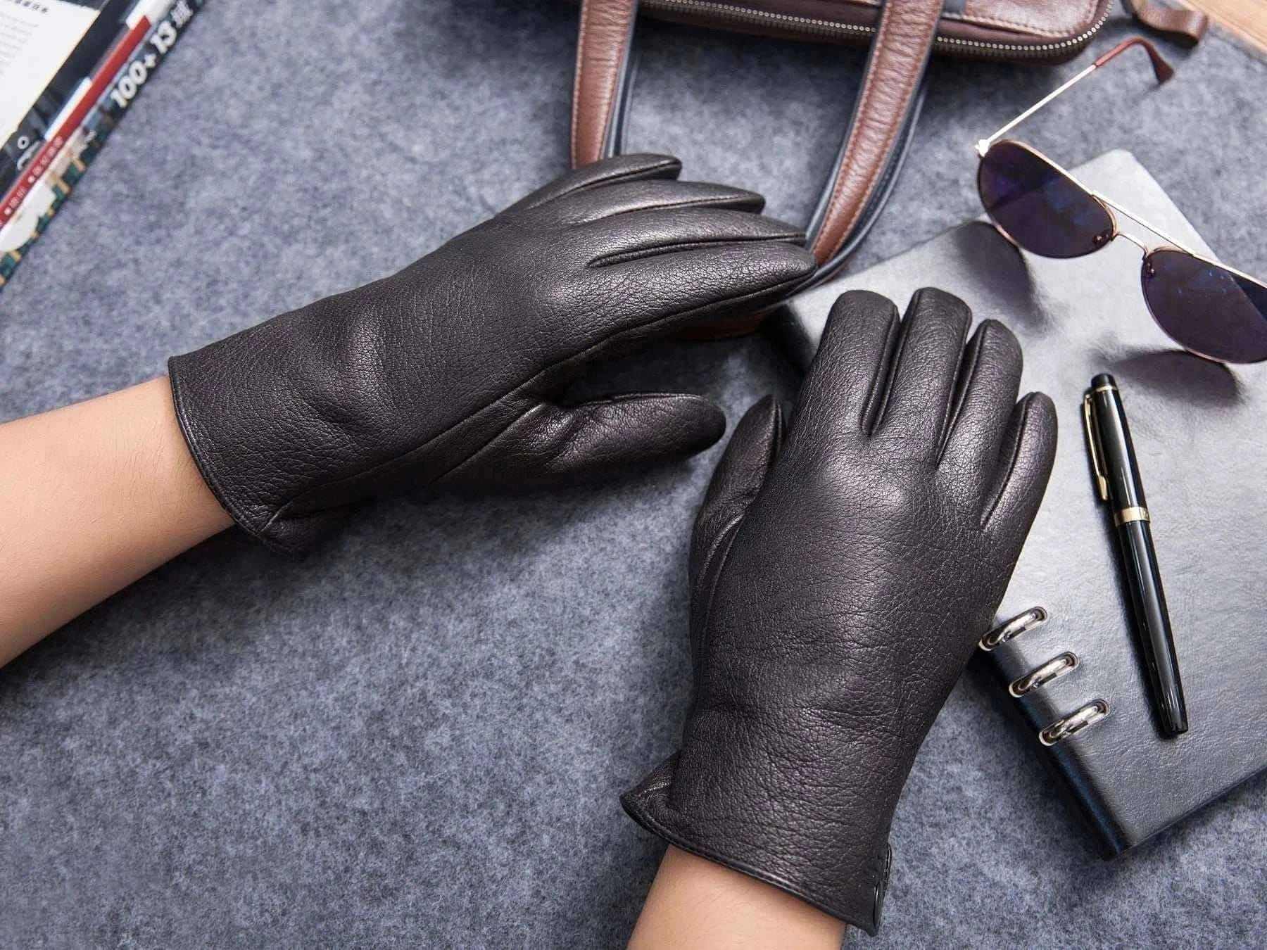 MPPM Winter Gloves Men Genuine Leather Sheepskin for Adult Warm Winter Deerskin Gloves Christmas Gift  Men's Sheepskin Gloves.