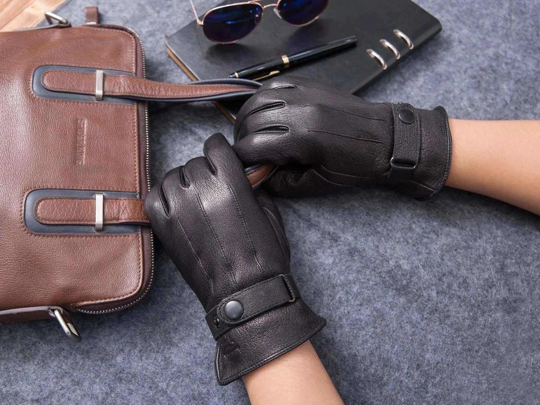 MPPM Winter Gloves Men Genuine Leather Sheepskin for Adult Warm Winter Deerskin Gloves Christmas Gift  Men's Sheepskin Gloves.