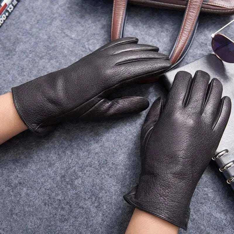 MPPM Winter Gloves Men Genuine Leather Sheepskin for Adult Warm Winter Deerskin Gloves Christmas Gift  Men's Sheepskin Gloves.