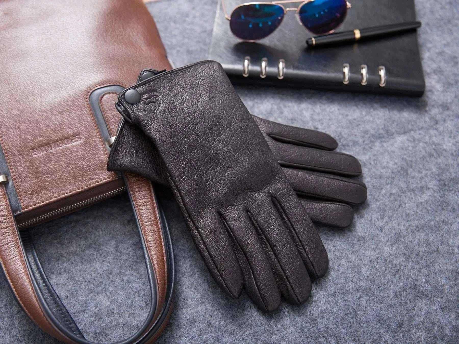 MPPM Winter Gloves Men Genuine Leather Sheepskin for Adult Warm Winter Deerskin Gloves Christmas Gift  Men's Sheepskin Gloves.