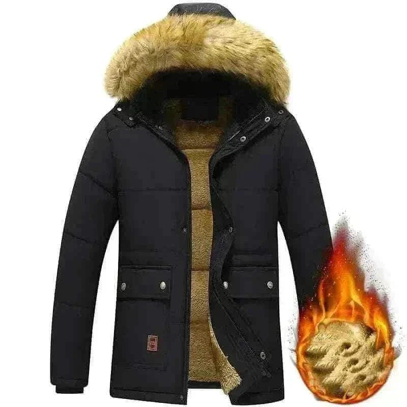 mens winter jackets uk-New Men Winter Autumn  With Thick Warm Hooded Fur Collar Coat.