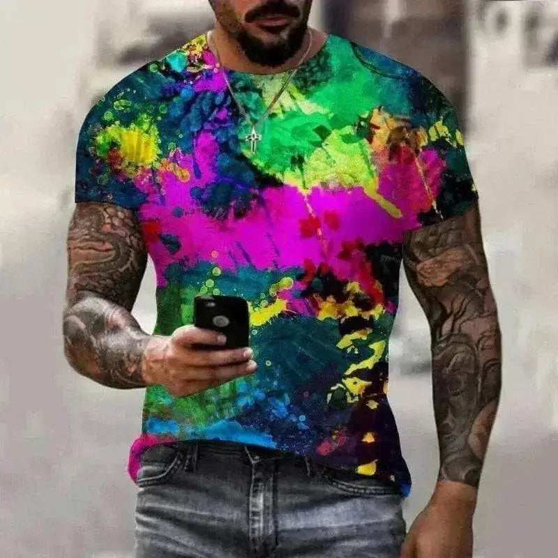 mens t shirt uk, Men Wearing New Summer Fashion Music Art Color Neon Graffiti 3D T-Shirt