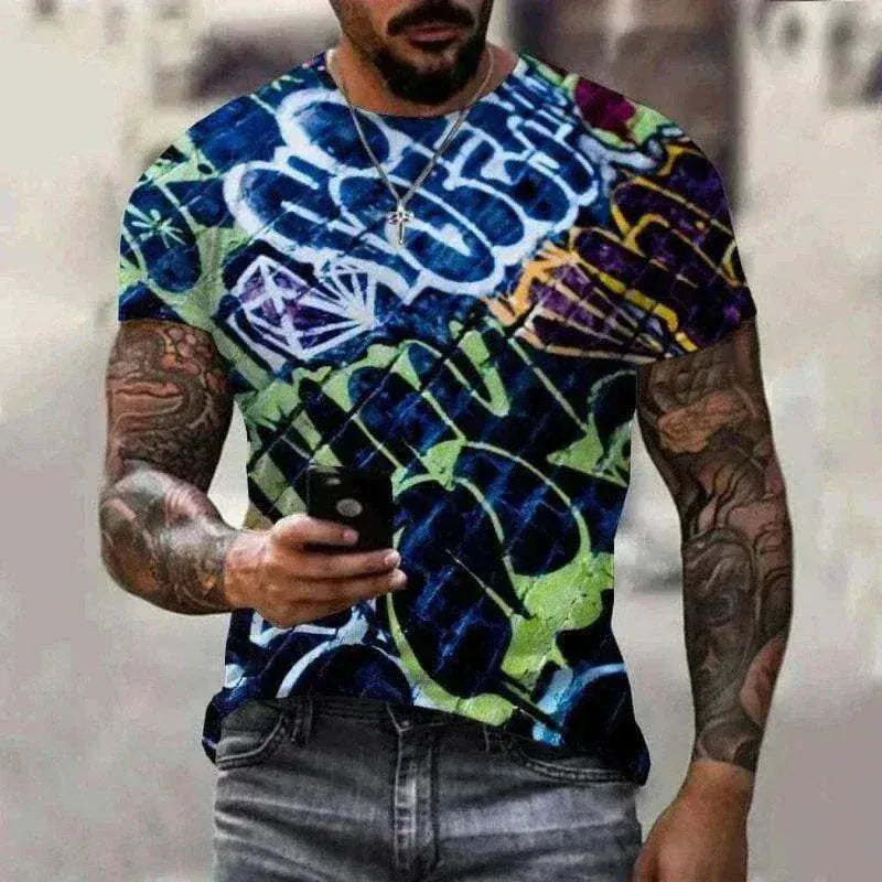 mens t shirt uk, Men Wearing New Summer Fashion Music Art Color Neon Graffiti 3D T-Shirt