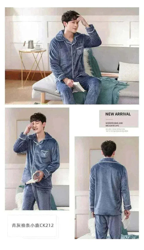 Men's Fashion Style Store Pajamas Sets for Men Winter Thick Warm