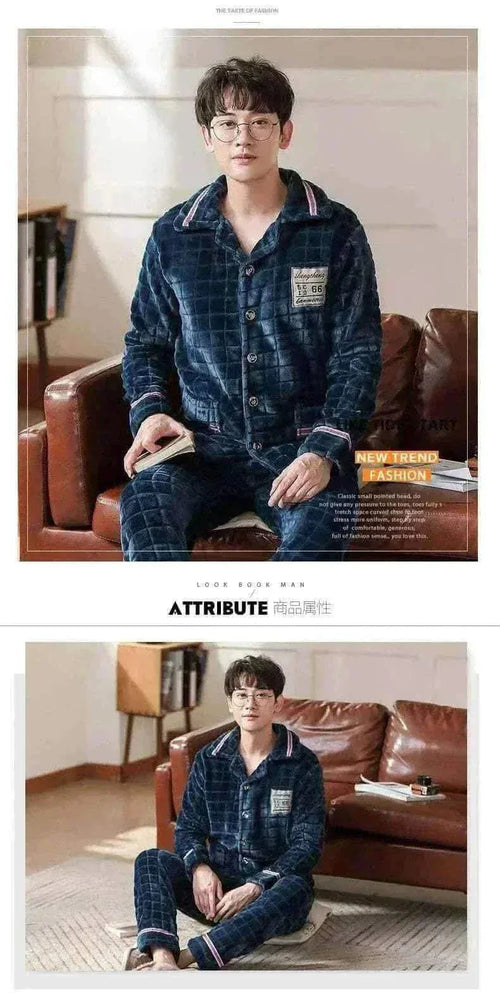 Men's Fashion Style Store Pajamas Sets for Men Winter Thick Warm