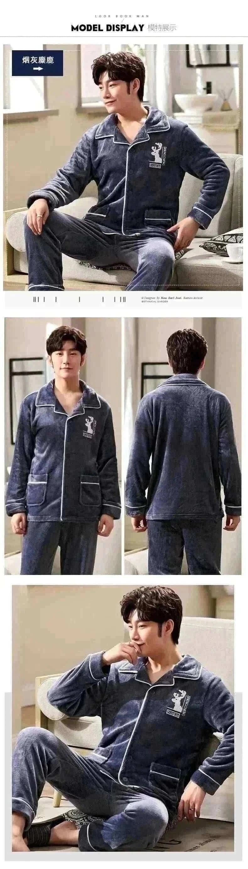 Men's Fashion Style Store Pajamas Sets for Men Winter Thick Warm