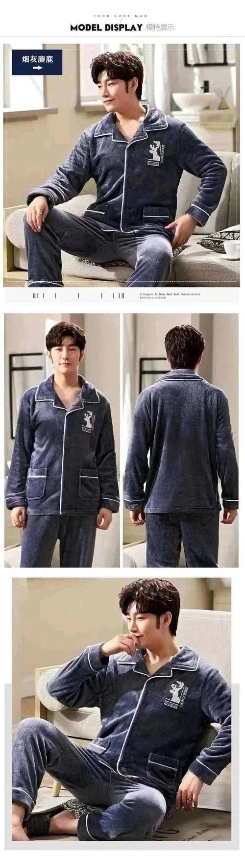 Men's Fashion Style Store Pajamas Sets for Men Winter Thick Warm