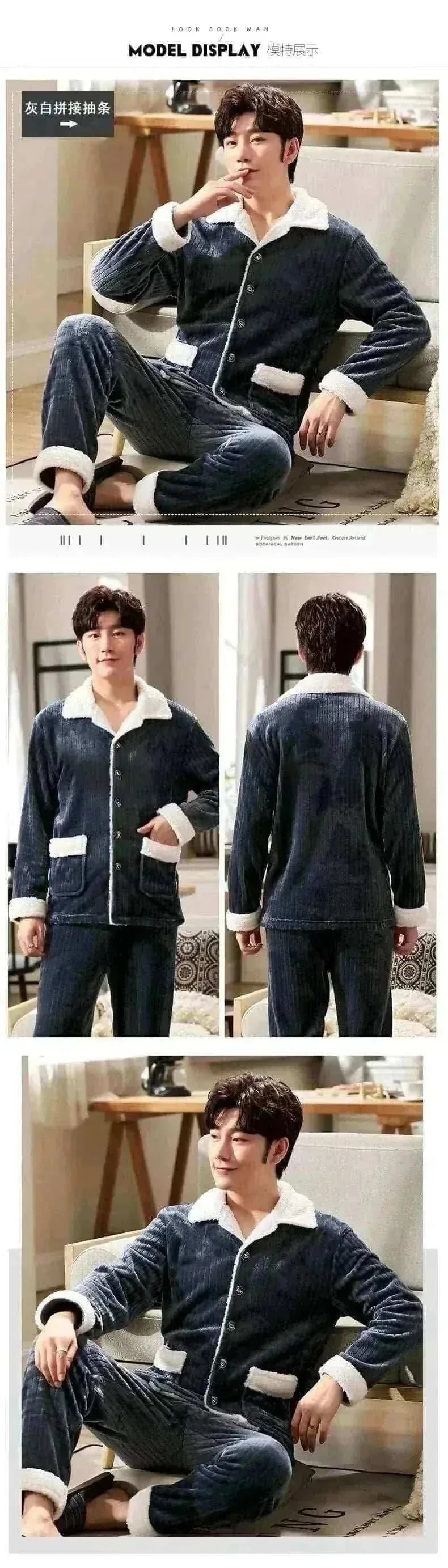 Men's Fashion Style Store Pajamas Sets for Men Winter Thick Warm