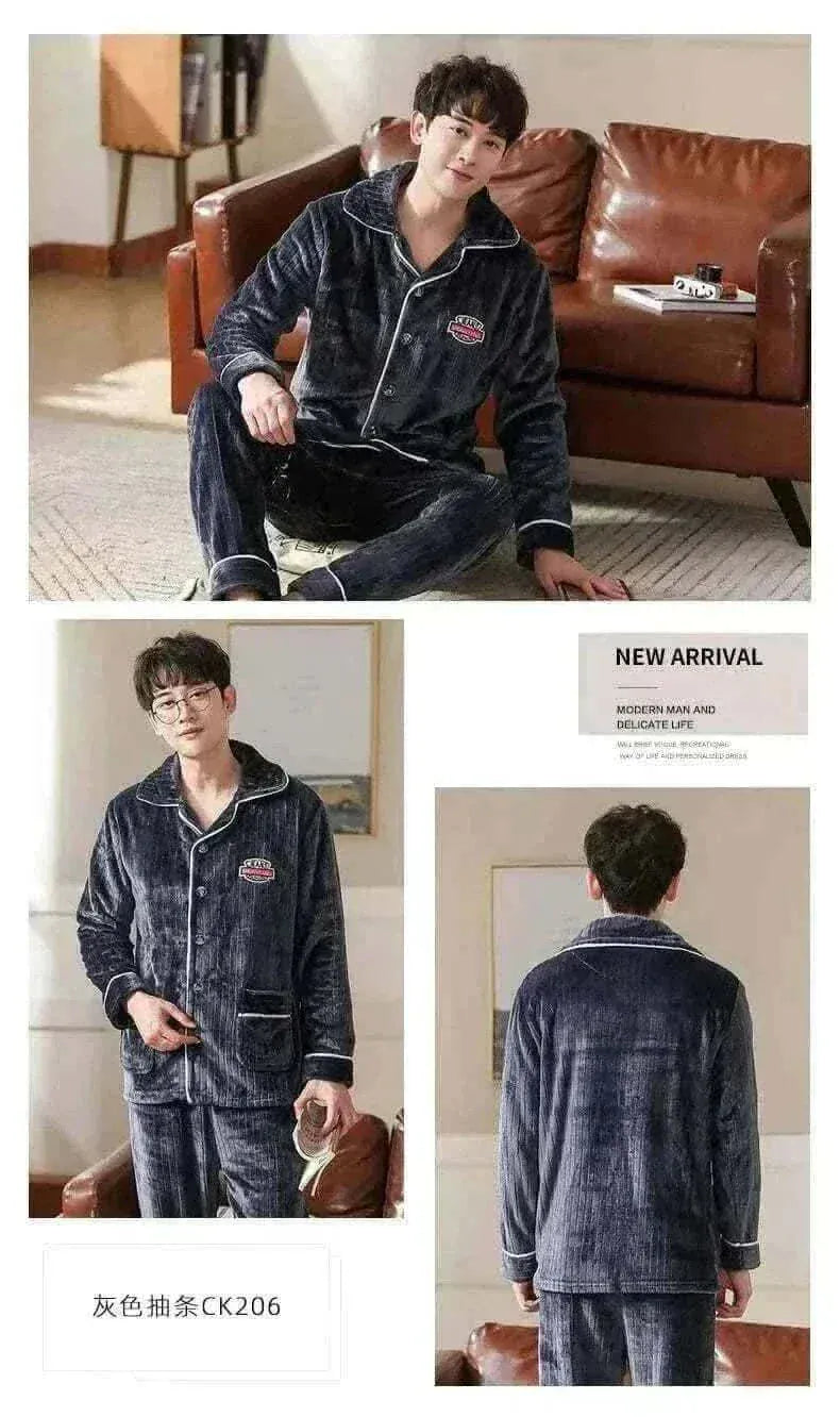 Men's Fashion Style Store Pajamas Sets for Men Winter Thick Warm