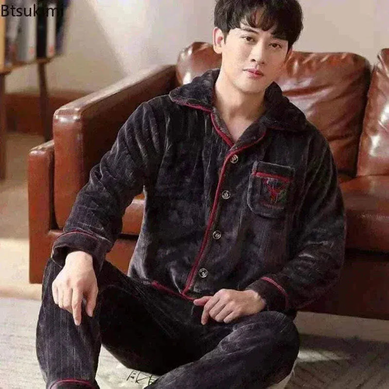 Men Pajamas- Pajamas Sets for Men Winter Thick Warm