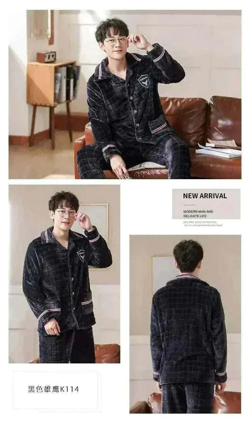 Men's Fashion Style Store Pajamas Sets for Men Winter Thick Warm