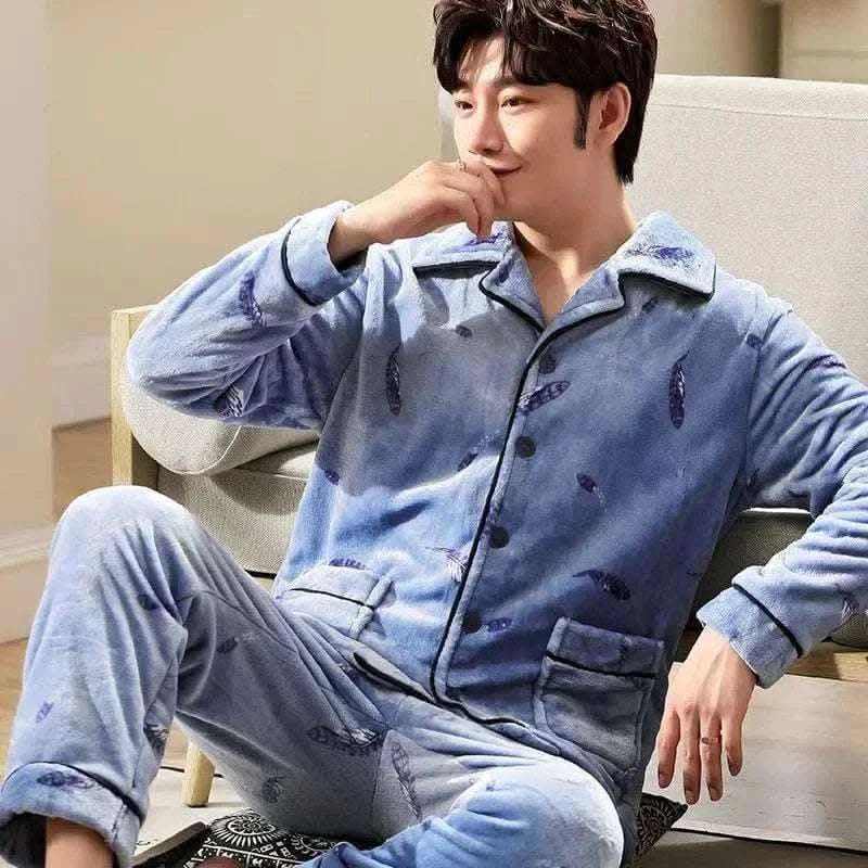 Men's Fashion Style Store K105 / 2XL(75-87.5KG) Pajamas Sets for Men Winter Thick Warm