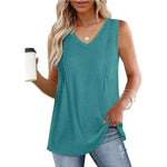 Women Wearing Malachite Blue Summer Pleated Tank Tops