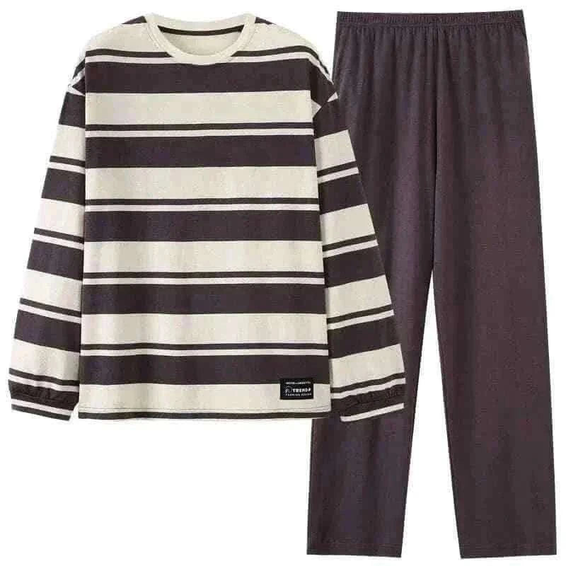 Plus Size M-4XL Men Pajamas Set 100% Cotton Striped Sleepwear Male Long Sleeve Casual Pyjamas.