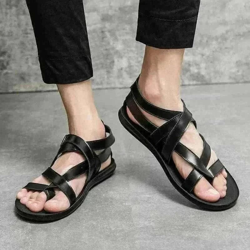 mens sandals uk, Summer Classic Black/White Men Rome Genuine Leather Roman Sandals Gladiator 2023 Breathable Sandals Romanas Hombre Flat Sandles