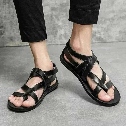 mens sandals uk, Summer Classic Black/White Men Rome Genuine Leather Roman Sandals Gladiator 2023 Breathable Sandals Romanas Hombre Flat Sandles
