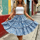 skirt uk, Summer Floral Print Tiered Mini Skirt Blue
