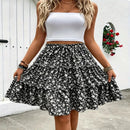 skirt uk, Summer Floral Print Tiered Mini Skirt Khaki