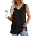 Women Wearing Black Summer Pleated Tank Tops