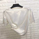 summer woman white tops shiny loose short