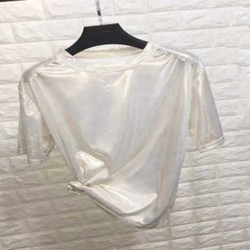 summer woman white tops shiny loose short