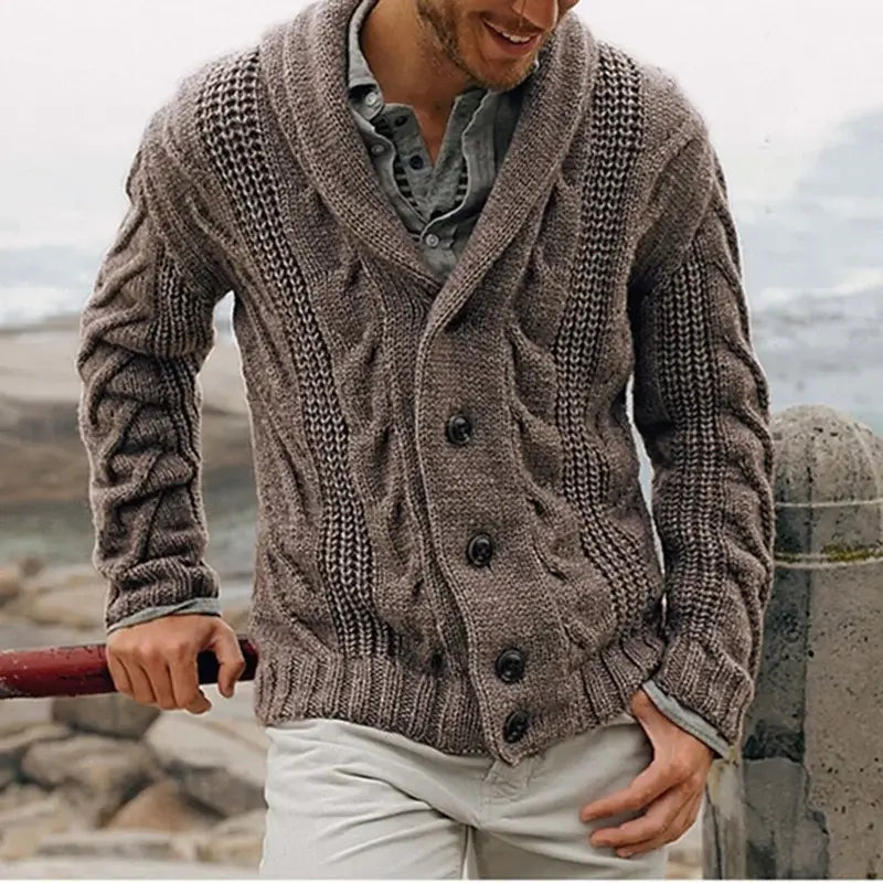 sweaters collections offers men's single-breasted loose models coarse Coffee Colour needle sweater
