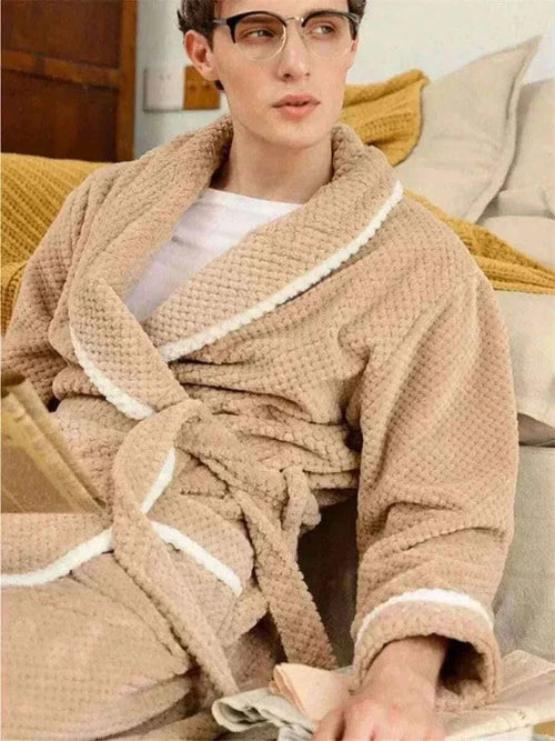 Warm Autumn Winter Flannel Men Bathrobe Thick Long Night Sleepwear Velvet Kimono Robe Men's Clothing Homewear Dressing Gown.