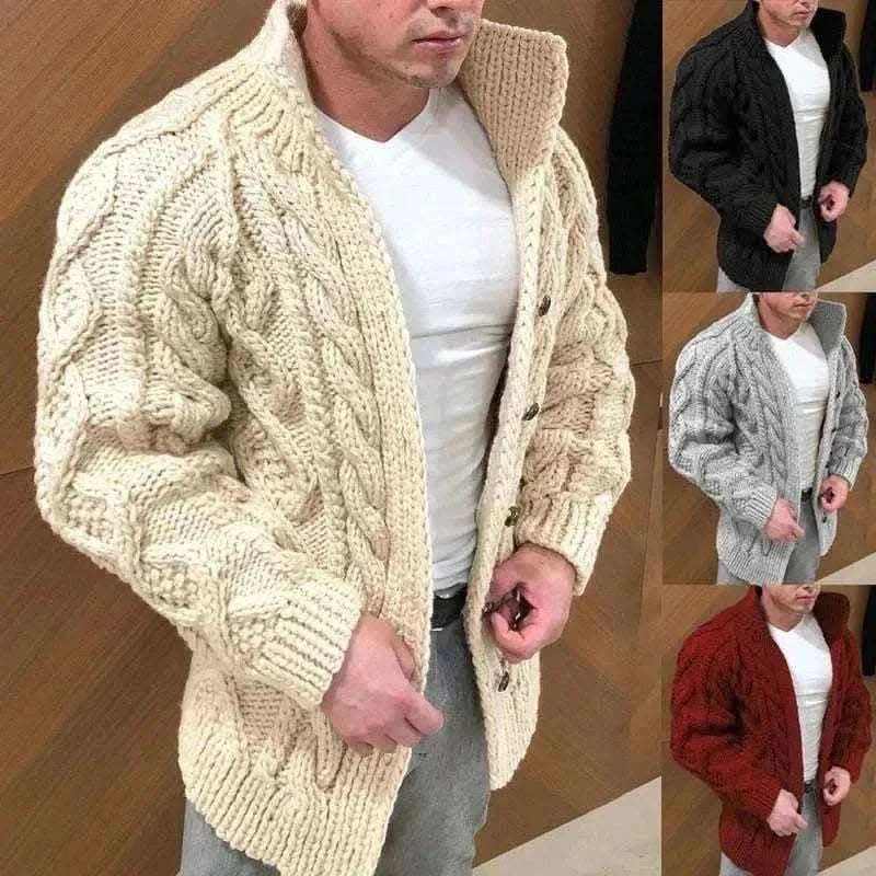 mens sweaters uk , Winter Jacket Loose Mens Jacquard Knitted Cardigan.
