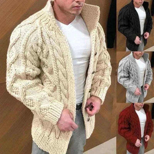 mens sweaters uk , Winter Jacket Loose Mens Jacquard Knitted Cardigan.
