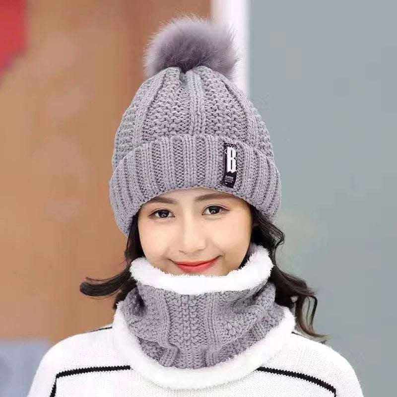 Terokk Winter Knitted Scarf Hat Set Windproof Neck Protective Warm