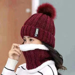 Terokk Winter Knitted Scarf Hat Set Windproof Neck Protective Warm