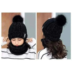 Terokk Winter Knitted Scarf Hat Set Windproof Neck Protective Warmn