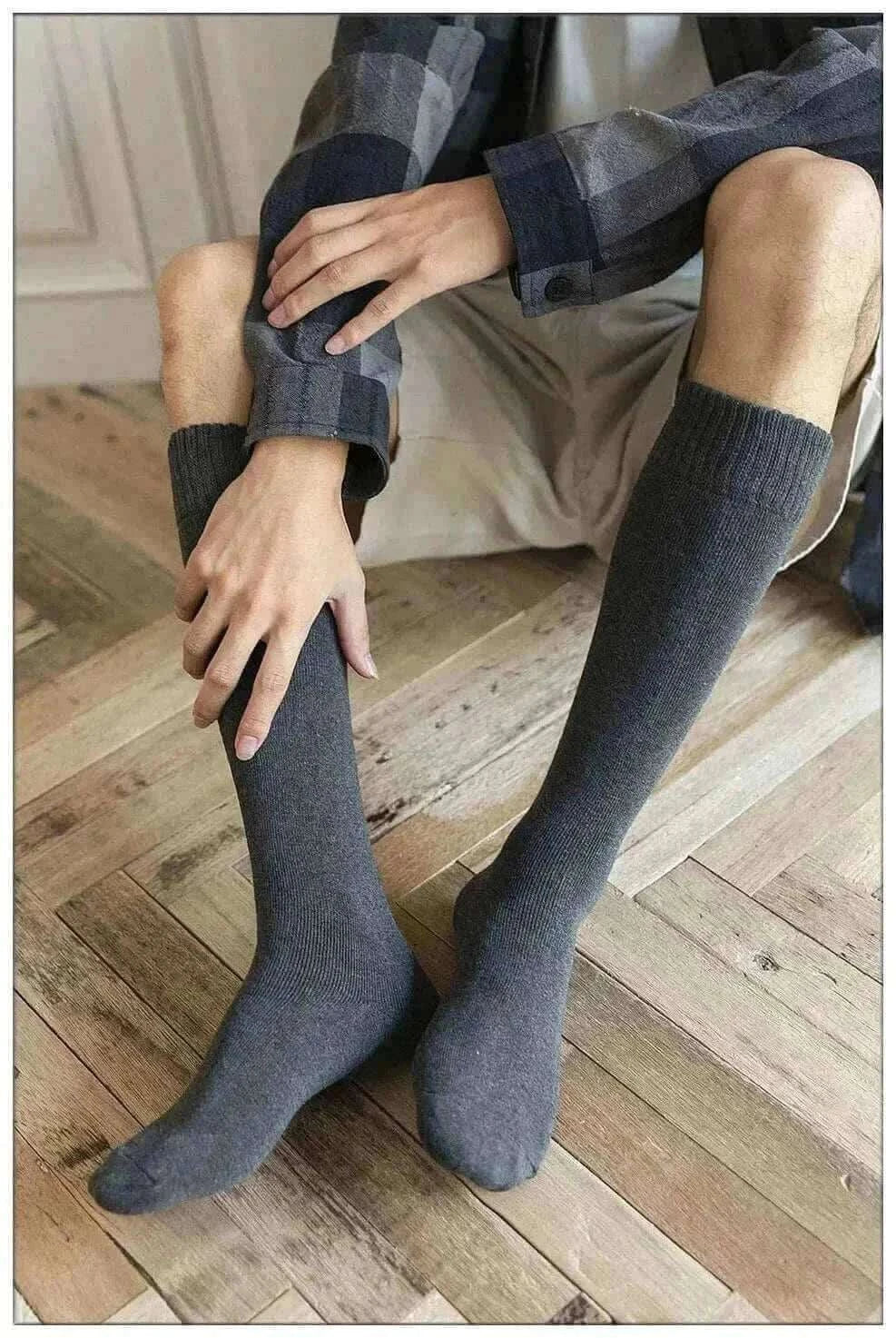 Men's Fashion Style Store Winter Men's New High-Grade Thick Warm Solid Color Wool Material Fashion Casual Calf Long Socks 3 Pair