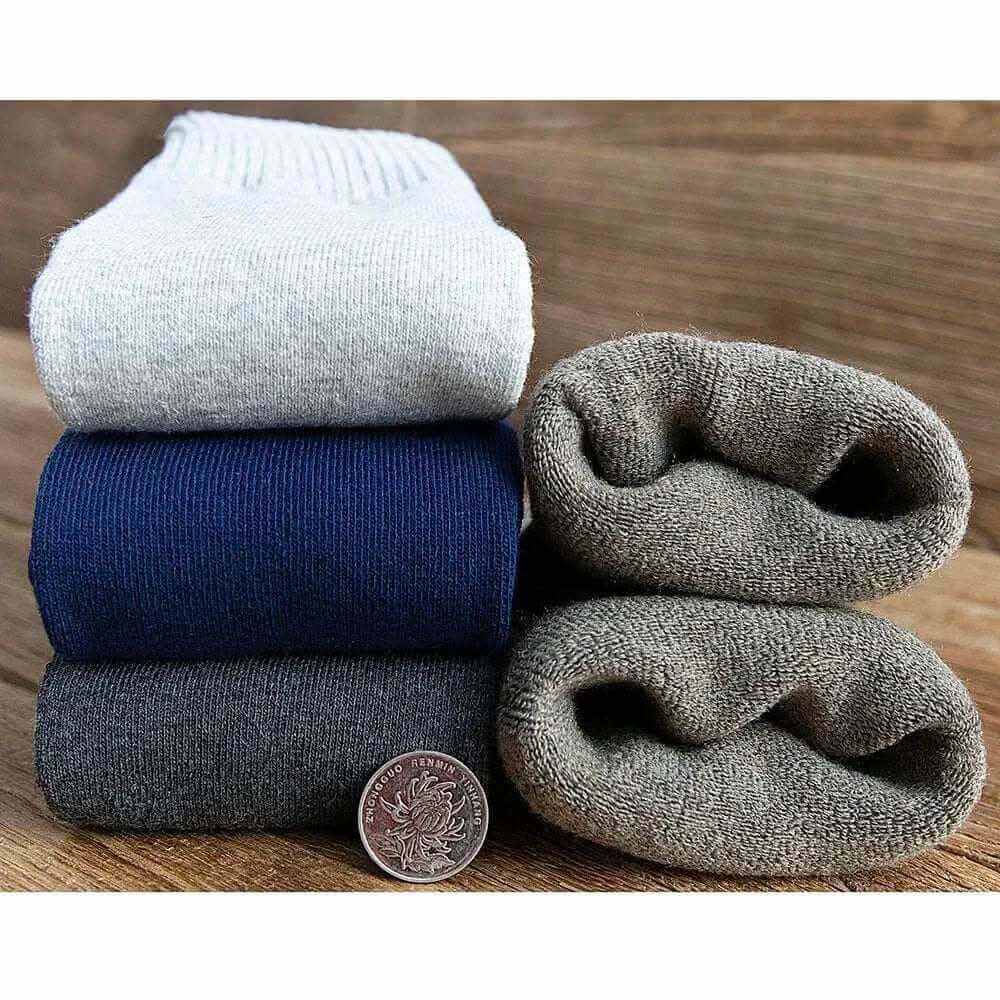 Winter Men's New High-Grade Thick Warm Solid Color Wool Material Fashion Casual Calf Long Socks 3 Pair.
