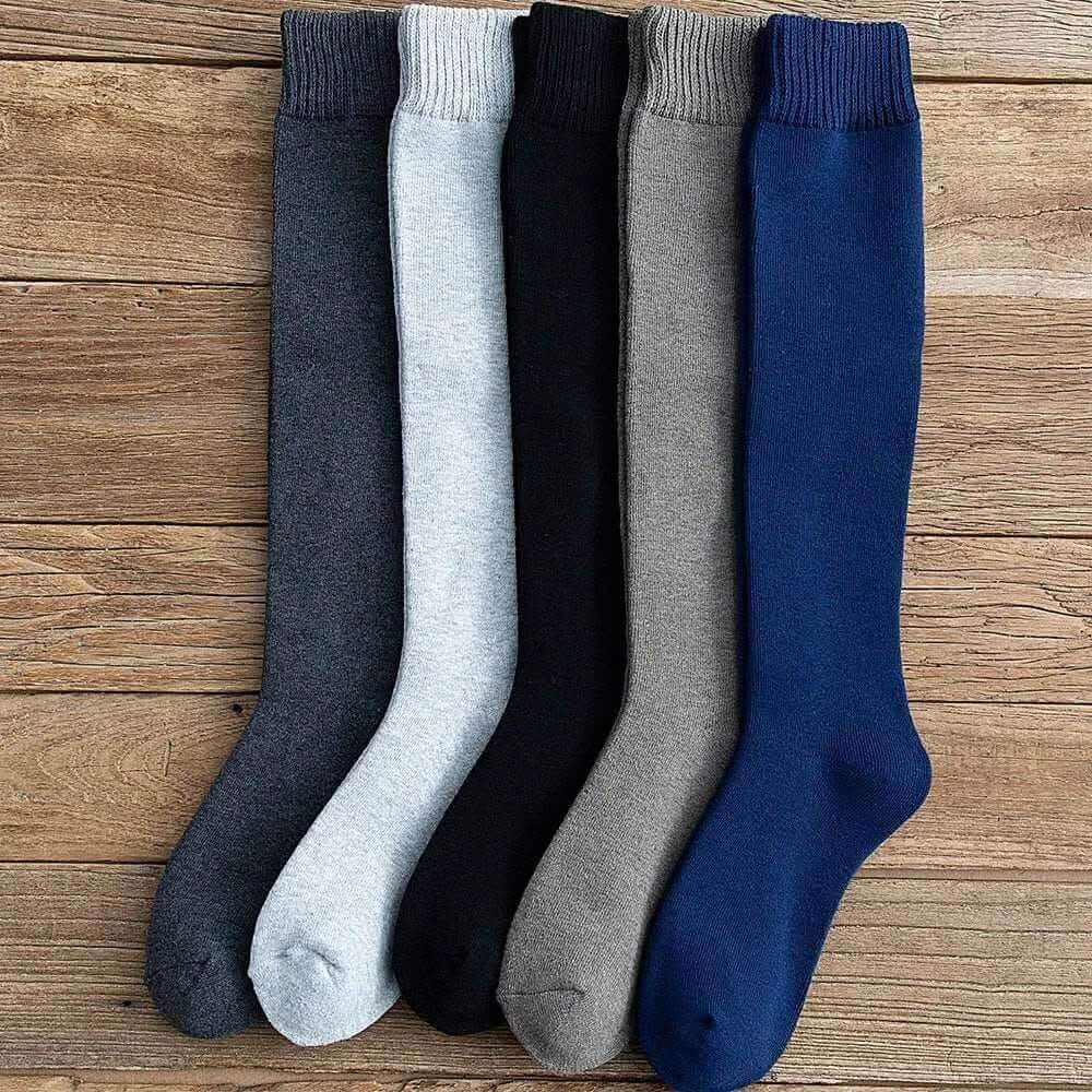 Winter Men's New High-Grade Thick Warm Solid Color Wool Material Fashion Casual Calf Long Socks 3 Pair.
