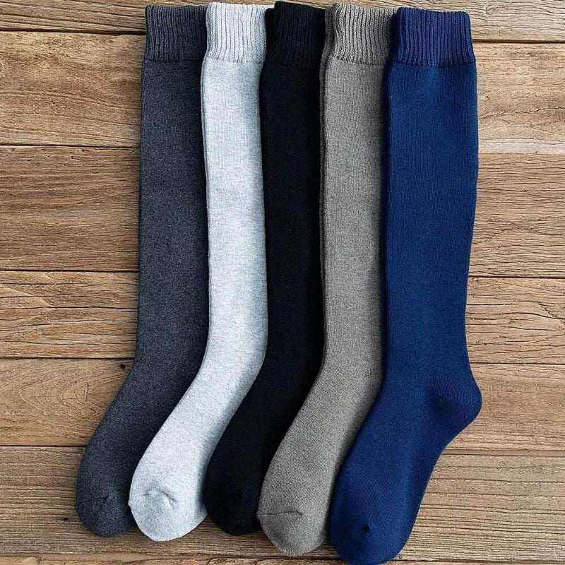 Winter Men's New High-Grade Thick Warm Solid Color Wool Material Fashion Casual Calf Long Socks 3 Pair.