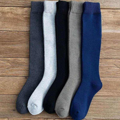 Winter Men's New High-Grade Thick Warm Solid Color Wool Material Fashion Casual Calf Long Socks 3 Pair.