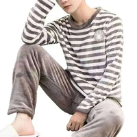 men's pyjamas uk | Winter Warm Flannel Pajama Set Men Long Sleeve Thick