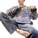 Men Pajamas-Winter Warm Flannel Pajama Set Men Long Sleeve Thick For Men Coral Velvet Cute Cartoon Suit Pyjamas Homewear New Sleepwear.