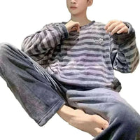 men's pyjamas uk | Winter Warm Flannel Pajama Set Men Long Sleeve Thick