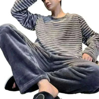 men's pyjamas uk | Winter Warm Flannel Pajama Set Men Long Sleeve Thick