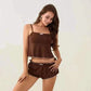 Women 2 Piece Pajamas Set Cute Bows Decor Slip Cropped.