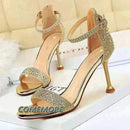 womens sandals uk, Women Summer Sandals 8.5cm High Heeled Rhinestone Crystal Middle Heels Ankle Strappy Sandles