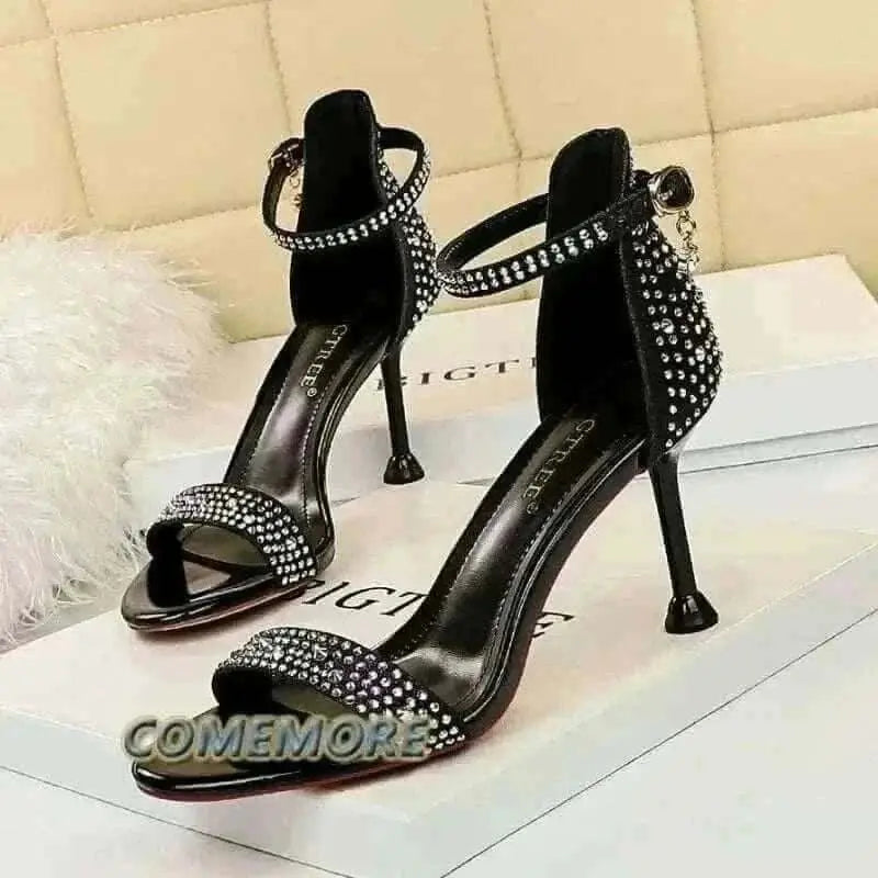 womens sandals uk, Women Summer Sandals 8.5cm High Heeled Rhinestone Crystal Middle Heels Ankle Strappy Sandles Lady Wedding Event Party Gold Shoes.