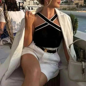 ladies summer tops uk, Model Wearing Sexy Black Backless Knit Tank Top for Women