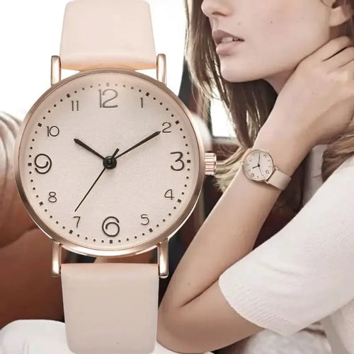 women watches uk |  Ladies Casual Arabic Numbers Leather Analog Quartz Watch beige
