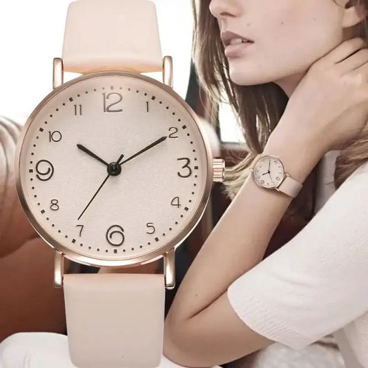 women watches uk |  Ladies Casual Arabic Numbers Leather Analog Quartz Watch beige