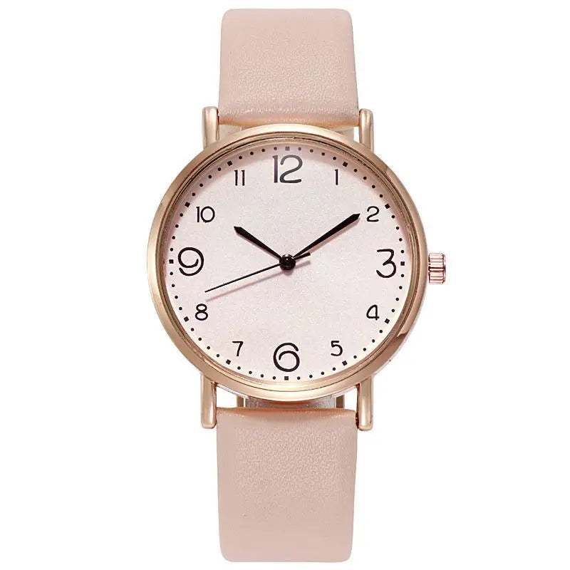 women watches uk |  Ladies Casual Arabic Numbers Leather Analog Quartz Watch beige Front View