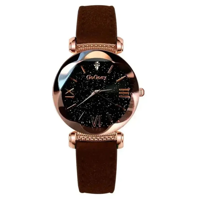 women watches uk | Ladies Starry Sky Quartz Wristwatch Brown